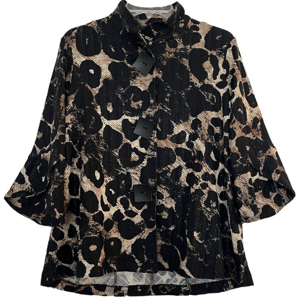 Ali Miles Statement Jacket Petite Small Animal Print Oversized Buttons Lagenlook - Picture 9 of 9